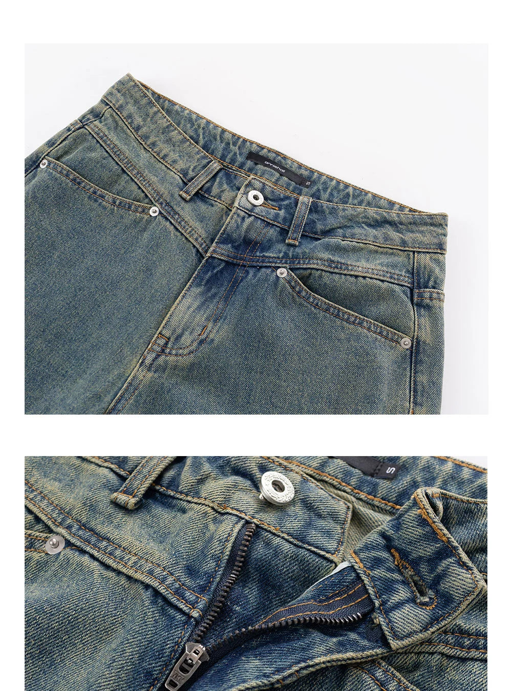 Anniehall Yellow Mud Rust Old A-shaped Loose Jeans