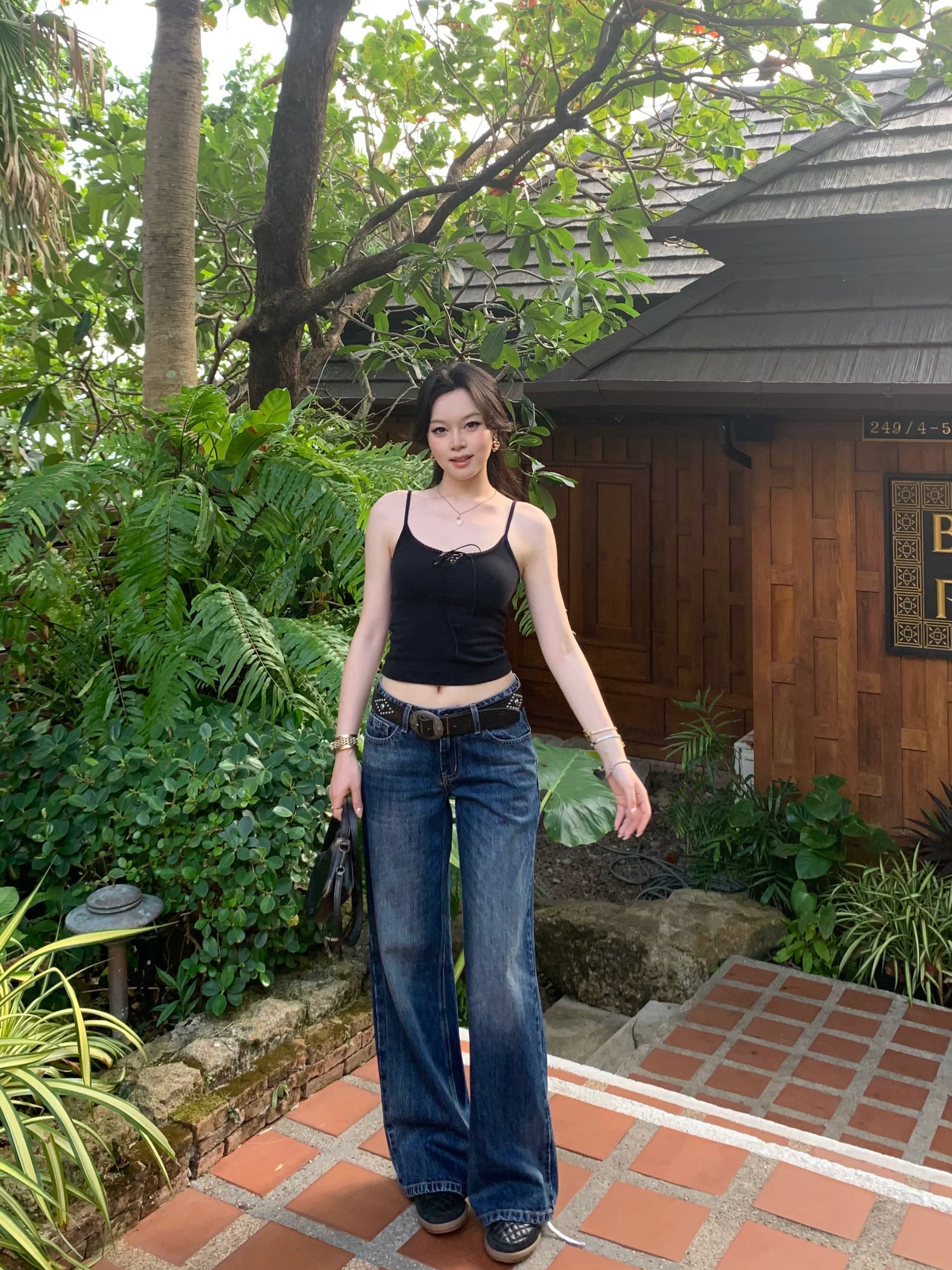 Popchee Vintage Skinny Wide Leg Jeans