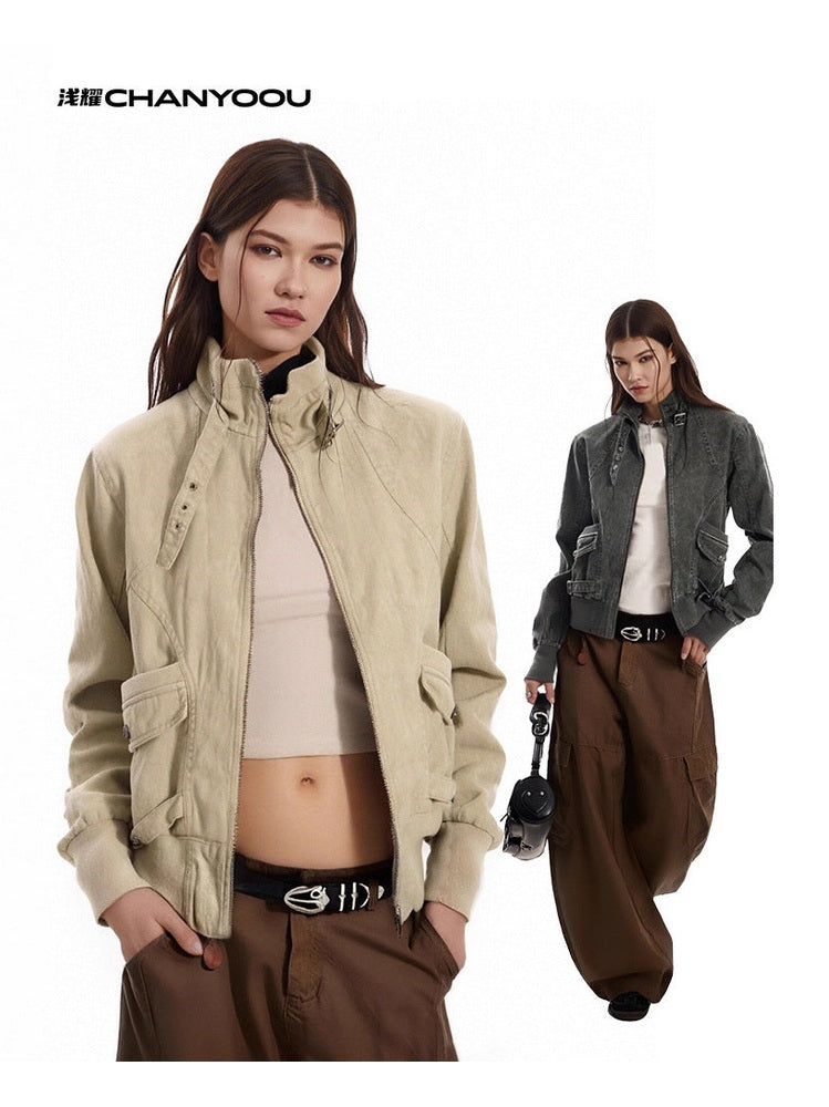 CHANYOOU Vintage Stand-up Collar Neutral Style Jacket