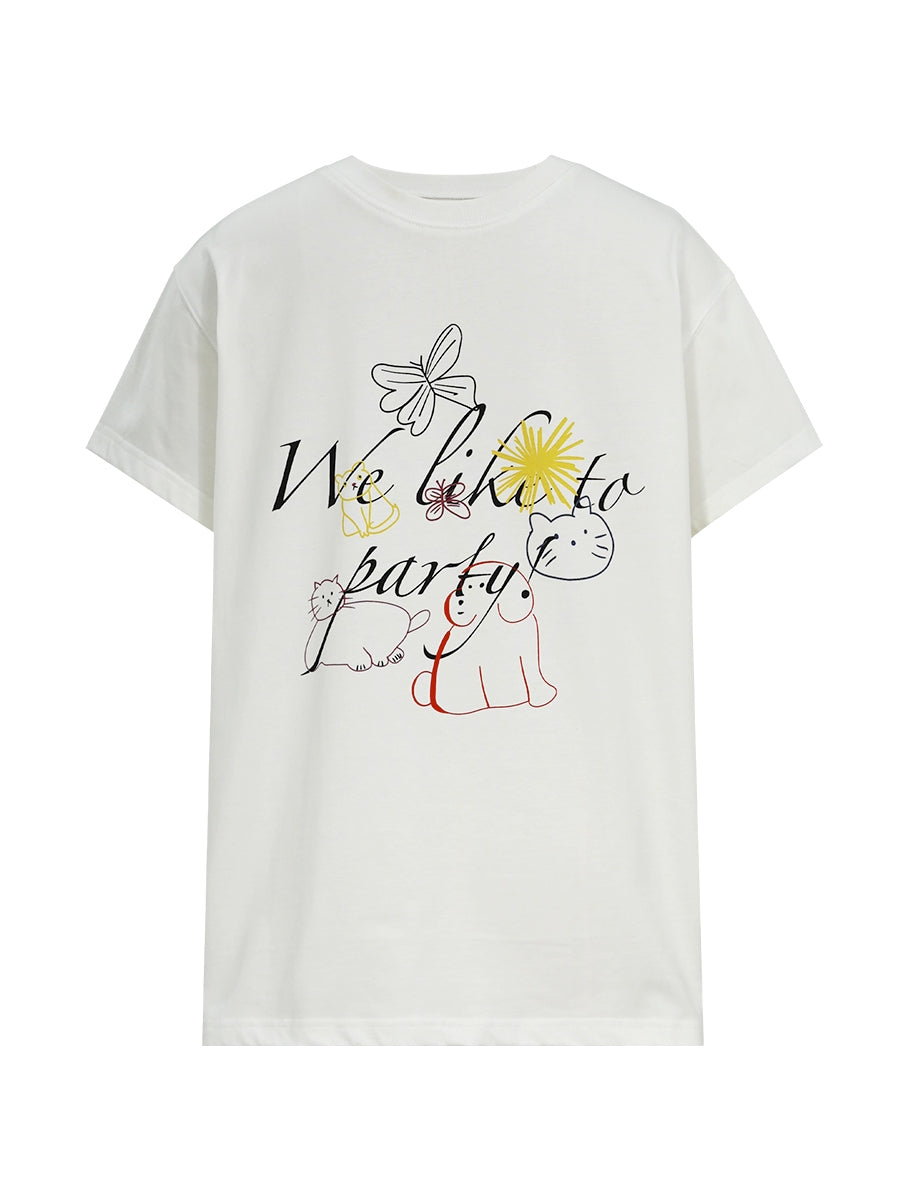 FUNKYFUN Kitten Puppy Party Print Tee