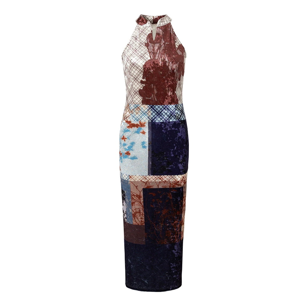 LOUMUTAKU Retro Baijiabu Neck-hanging Sleeveless Velvet Cheongsam