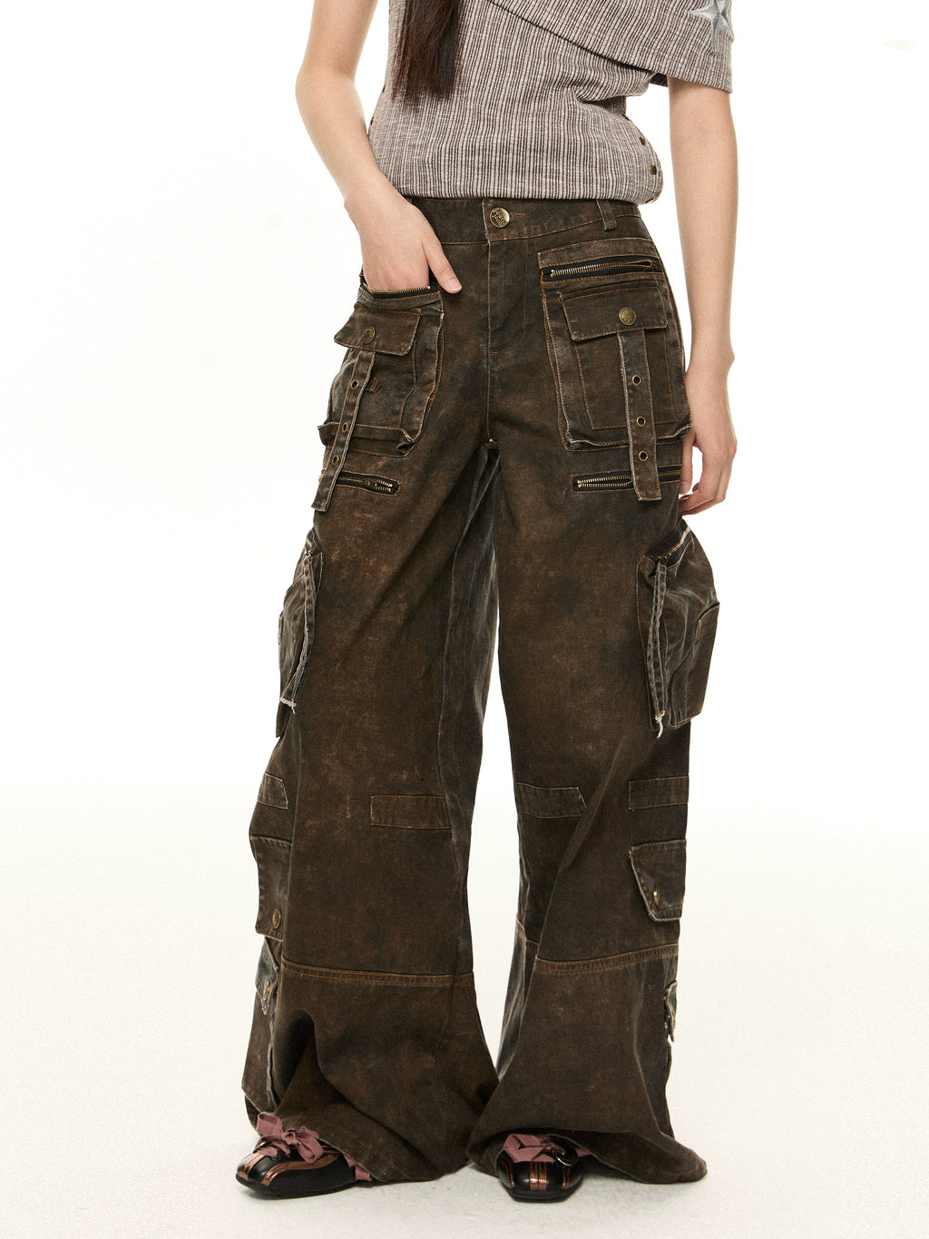 EZEK Vintage Casual High Waist Loose Wide Leg Pants