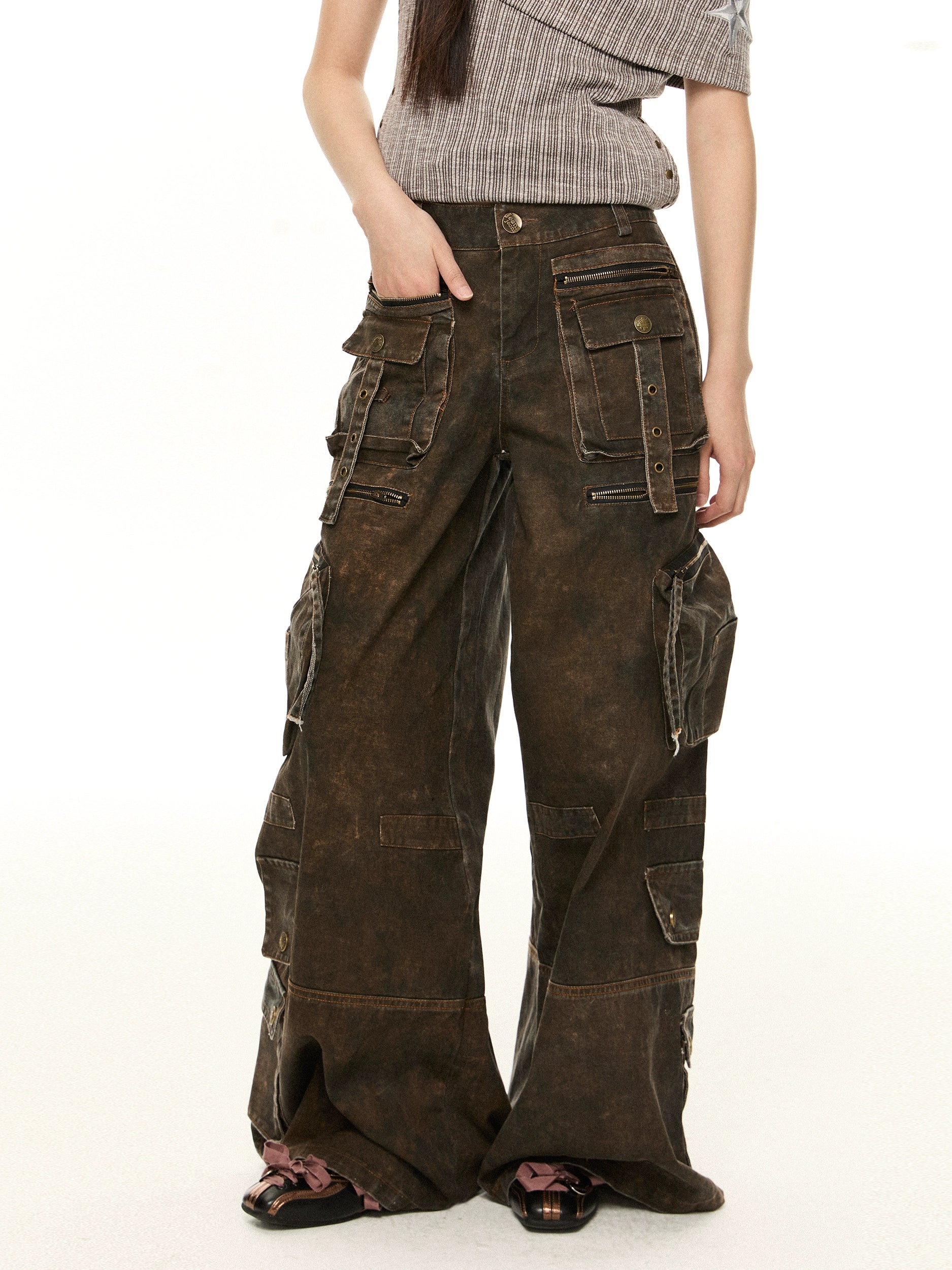 EZEK Vintage Casual High Waist Loose Wide Leg Pants