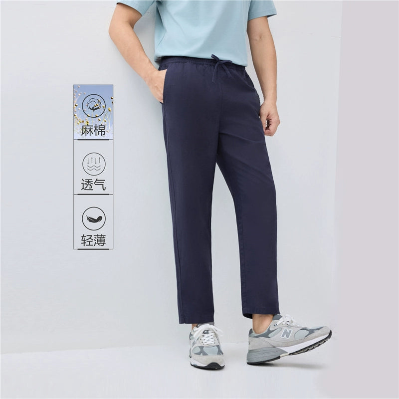 Giordano Breathable Cotton and Linen Casual Thin Nine-Point Pants