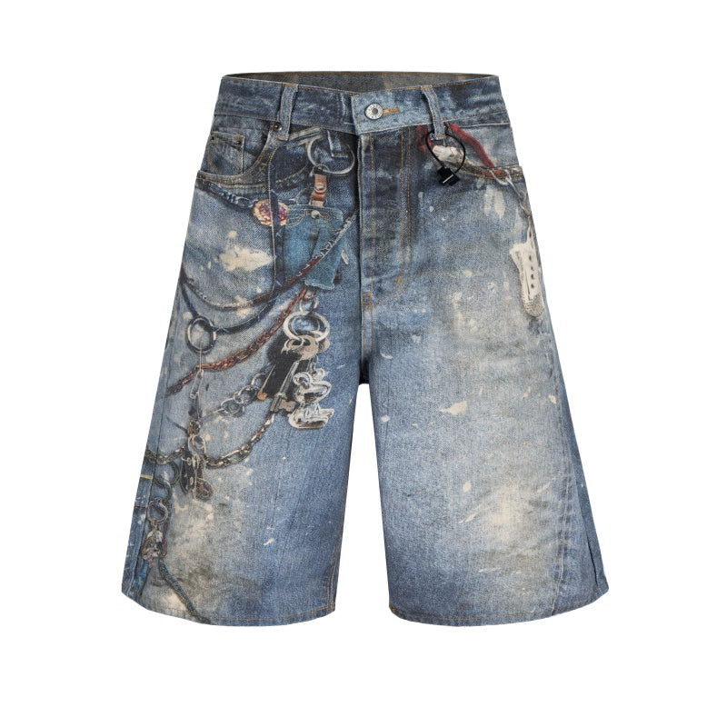 BTSG washed 3D printing denim shorts