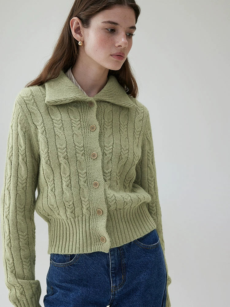 VOOE Lapel Twist Knitted Sweater Cardigan