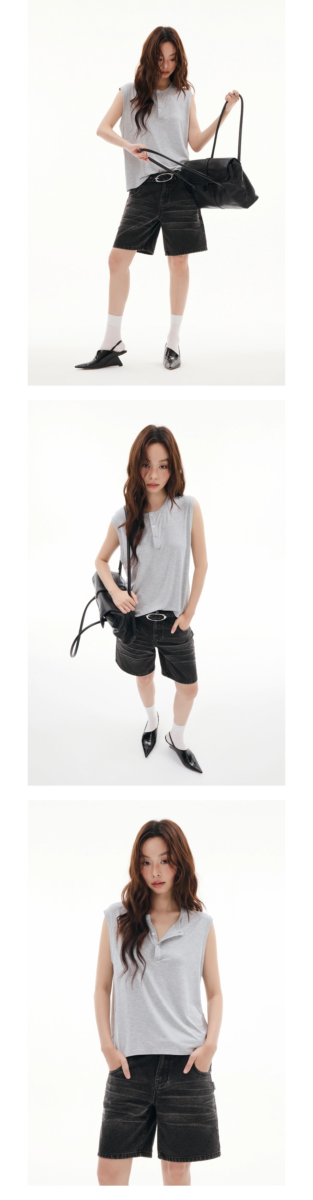 FUNKYFUN Versatile Henry Neck Loose Sleeveless Vest