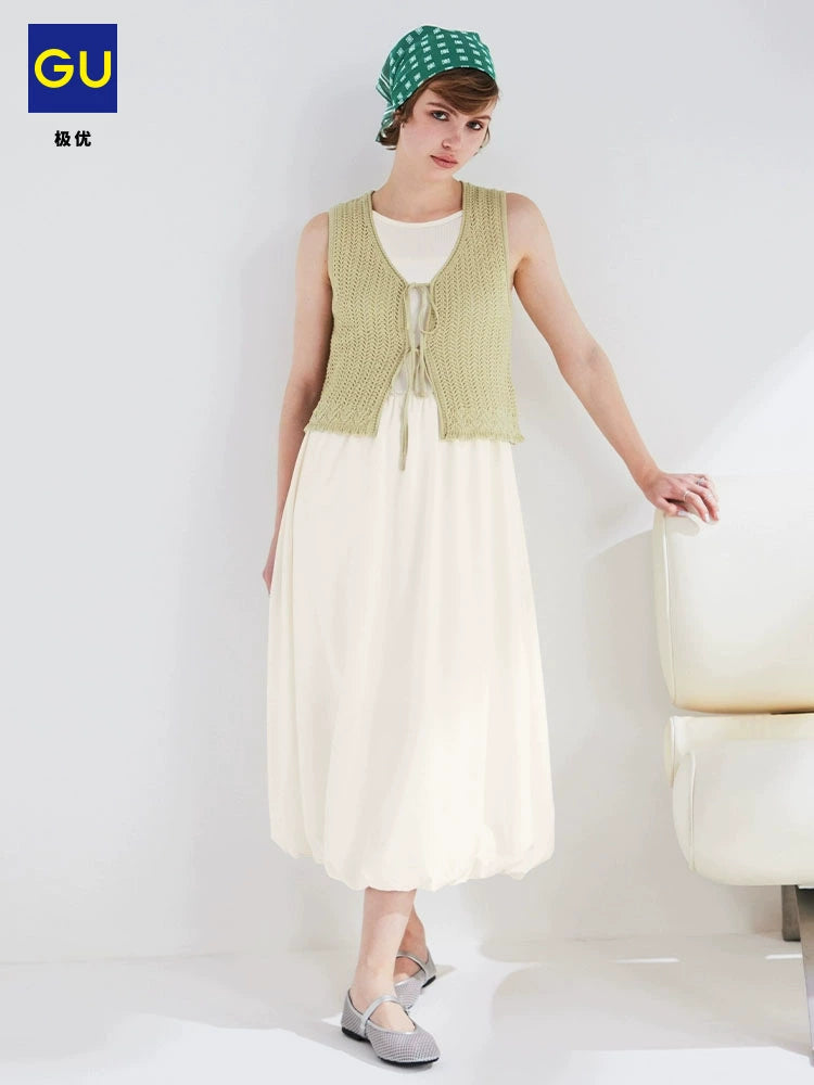 GU Bubble Bud Sleeveless Long Skirt Big Swing Skirt