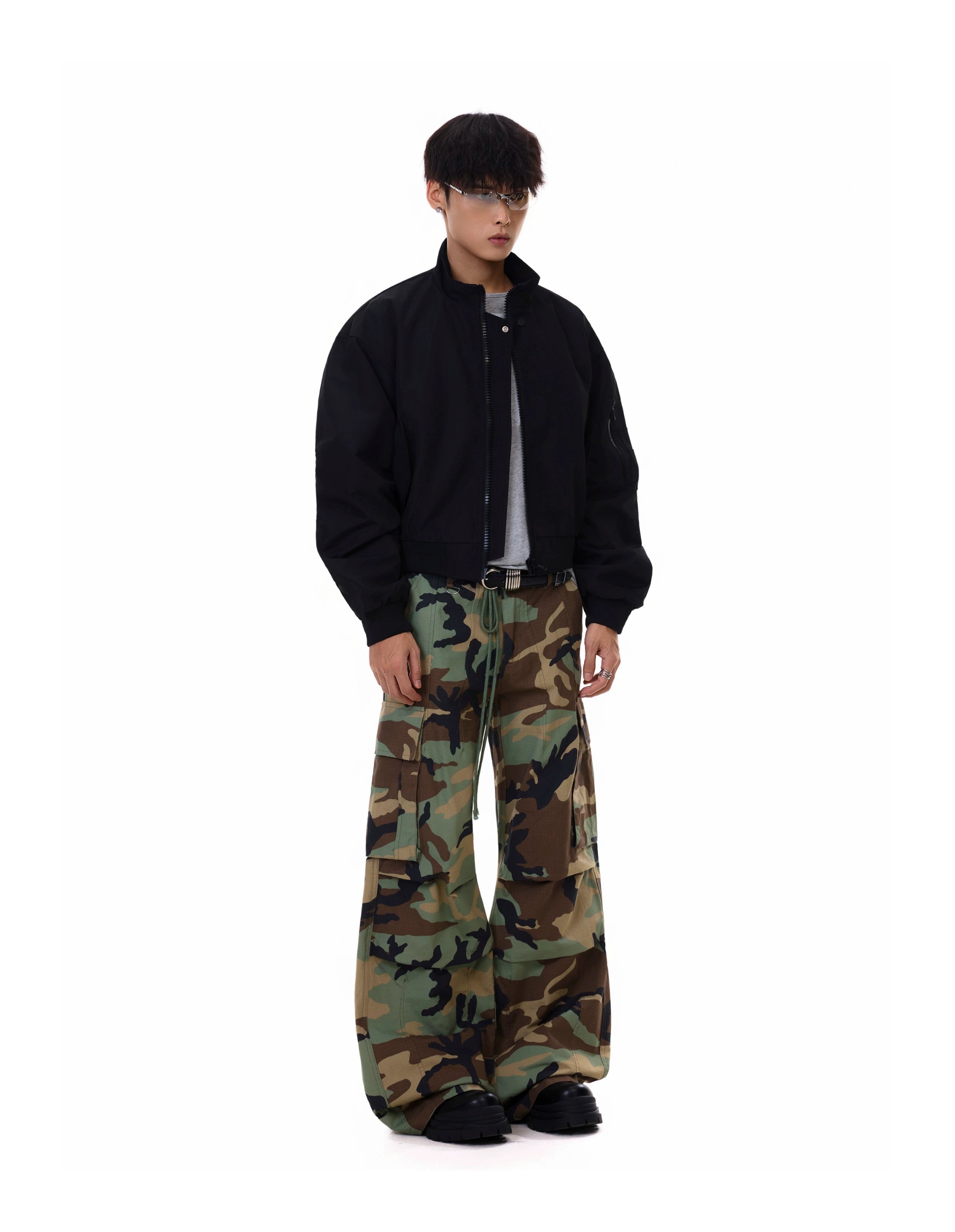 BTSG Wash Camouflage Drawstring Pleated Overalls