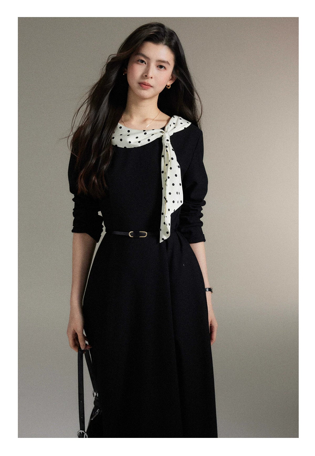TYANG Temperament Polka Dot Streamer Collar Dress