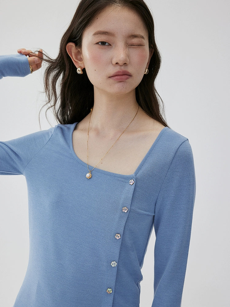 VOOE Versatile Casual and Thin Diagonal Buckle Long Sleeve