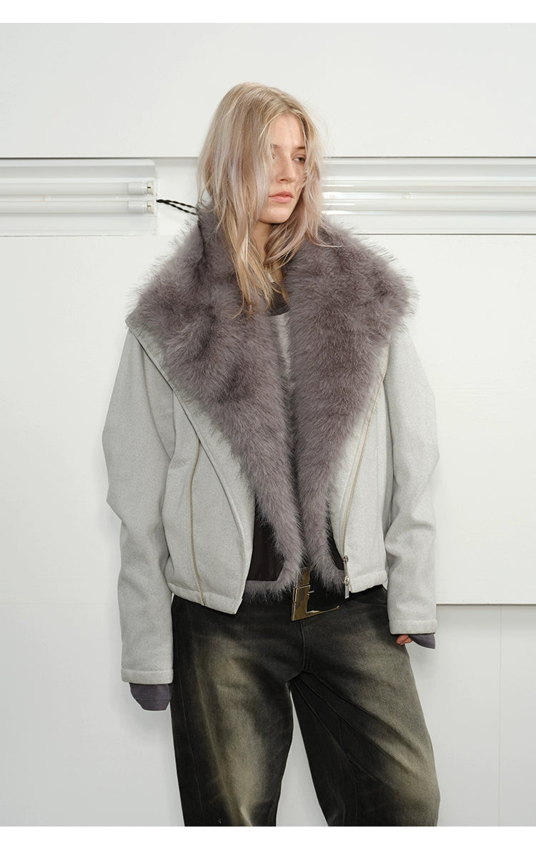 KREATE Diagonal Zipper Velvet Cotton Jacket Thick Jacket