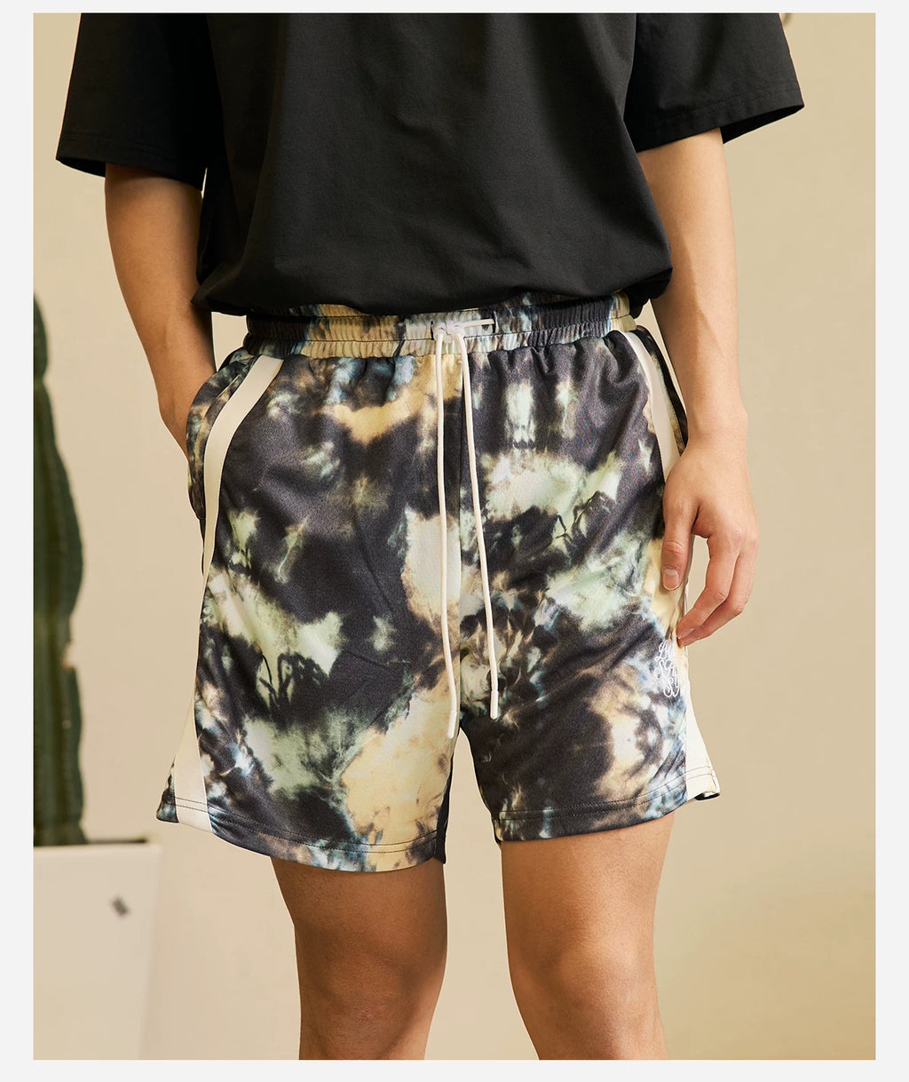 LUSHISI Stitching Drawstring Sports Shorts