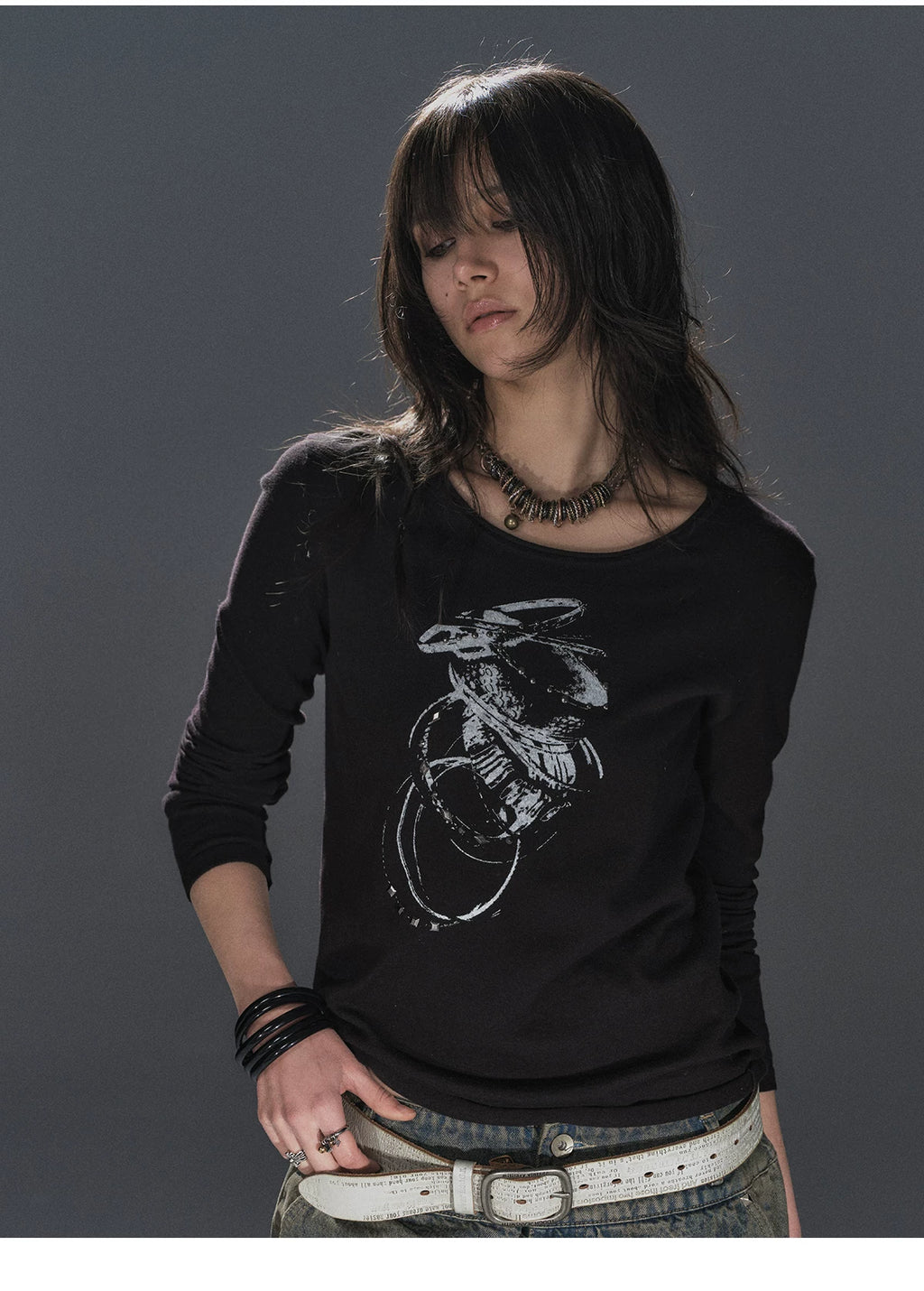 WearAndtear Metal Diamond Slim Fit Crew Neck Long Sleeve