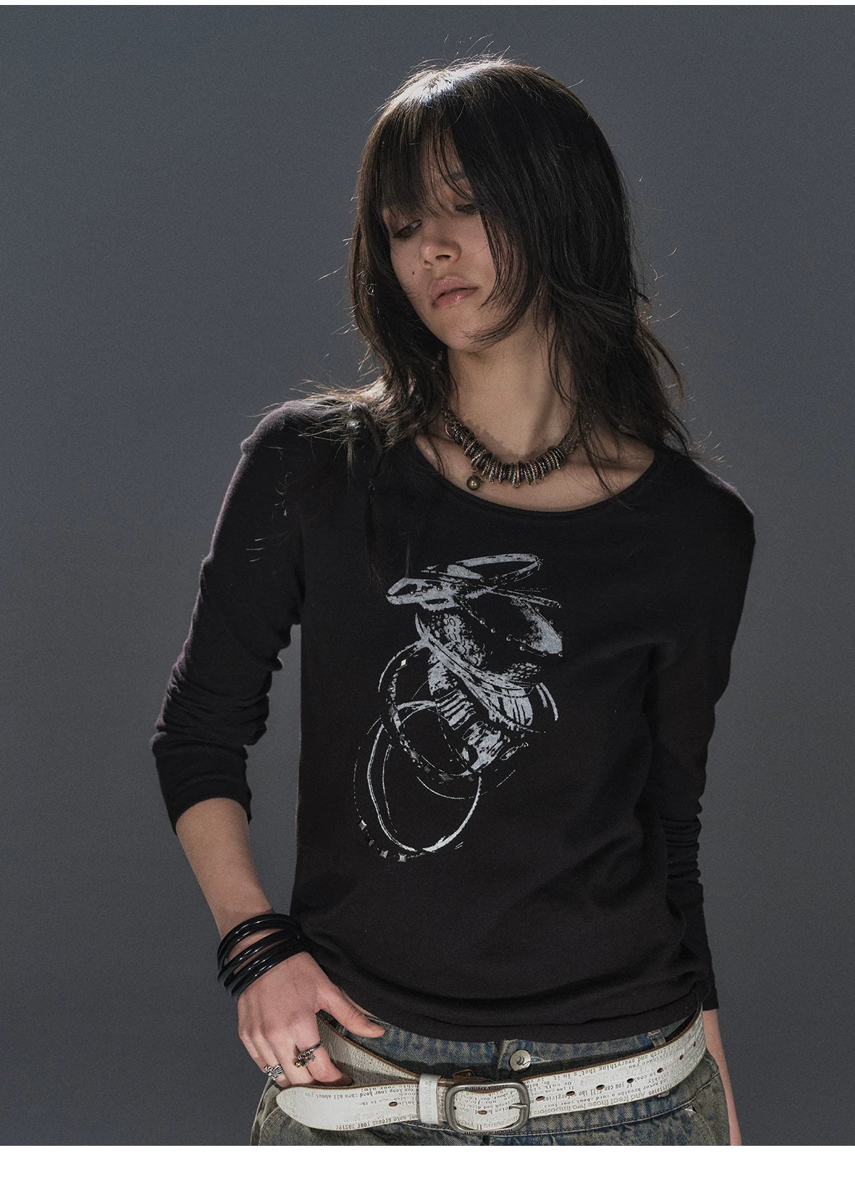 WearAndtear Metal Diamond Slim Fit Crew Neck Long Sleeve