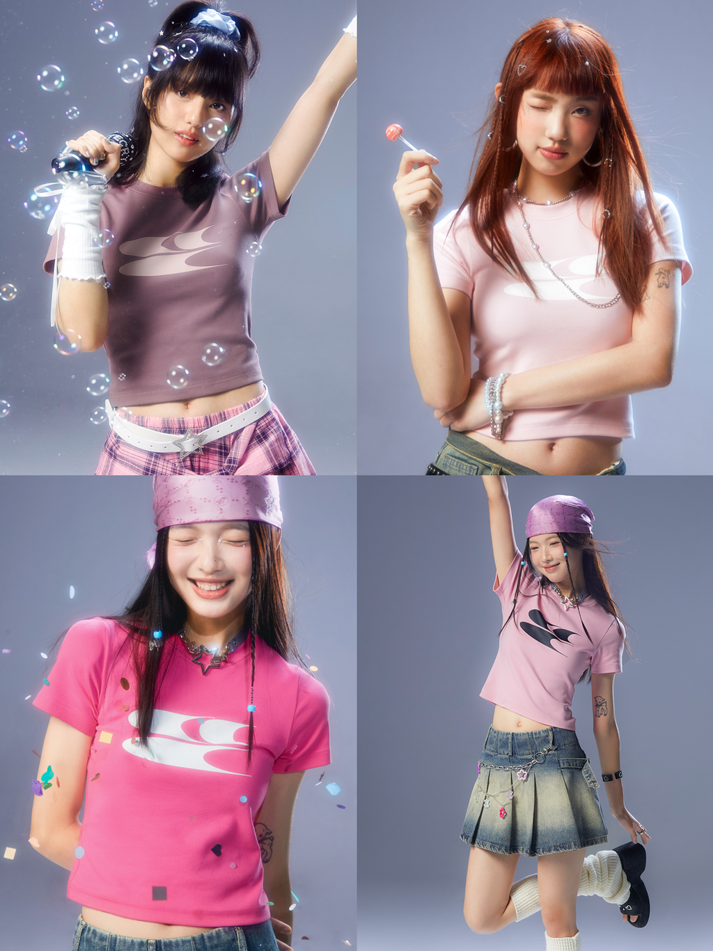 CryingCenter Y2k Millennial Babes Pink American Retro Crew Neck Slim Crop Top