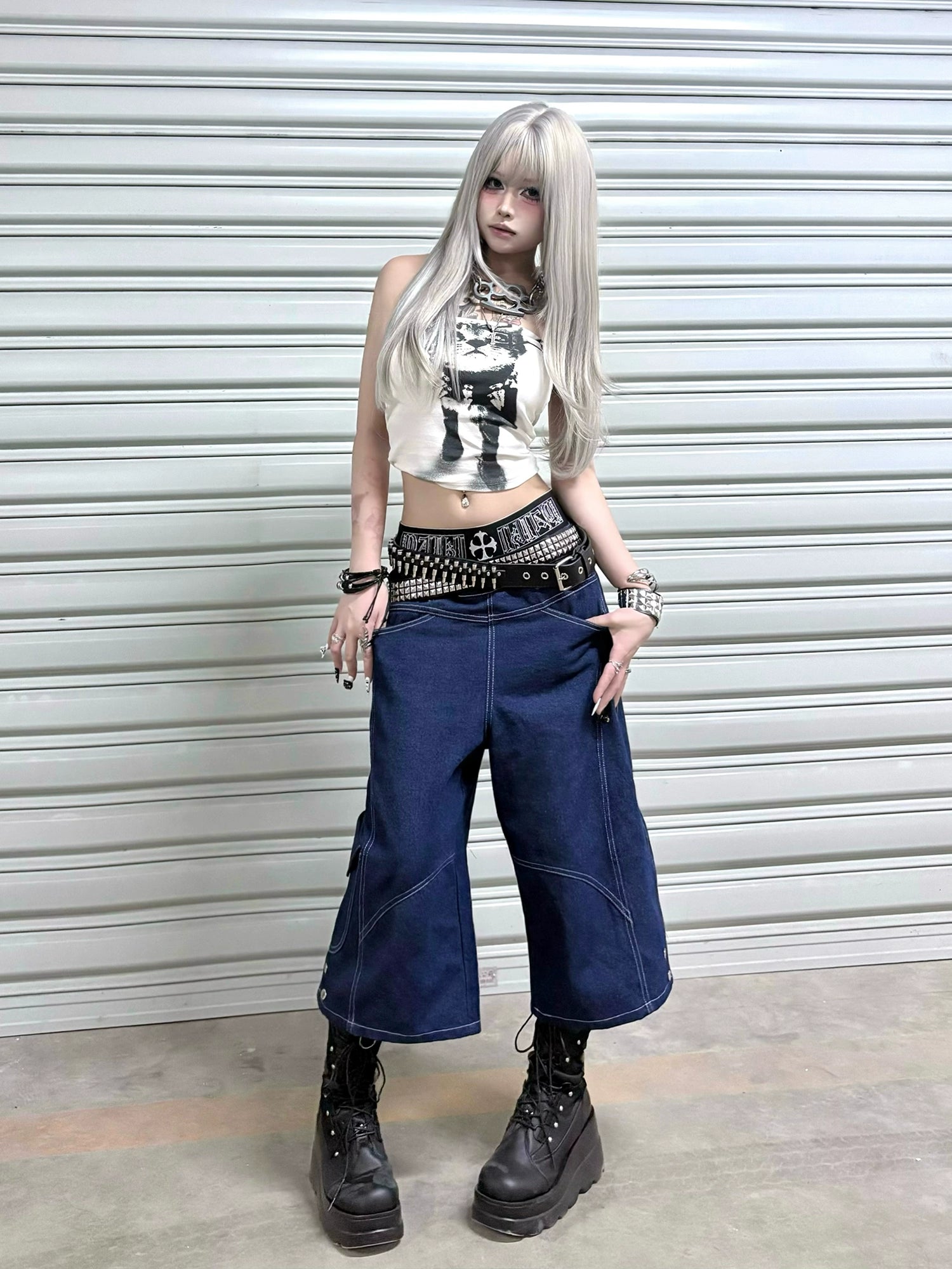 PAIKI Retro Deconstruction Bright Line Multi-pocket Tooling Slacks