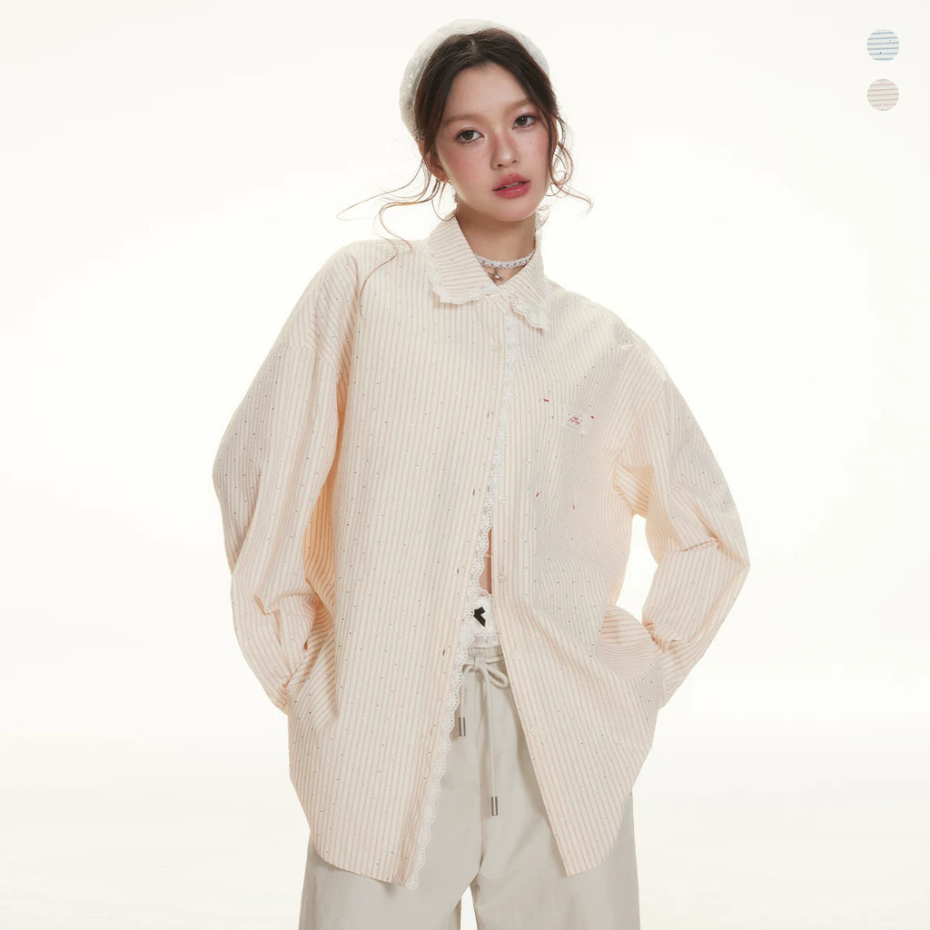 IMONE Hot Diamond Lace Striped Shirt
