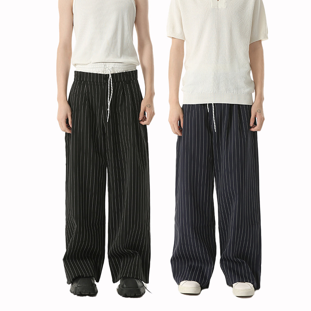 MTLCLOTHES Vintage Stitched Fake Two-piece Striped Trousers