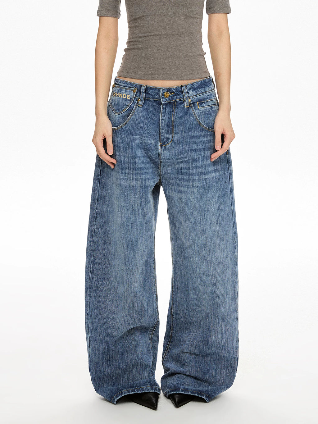 A PUEE Retro Buckle Design Loose Straight Jeans – Street Style