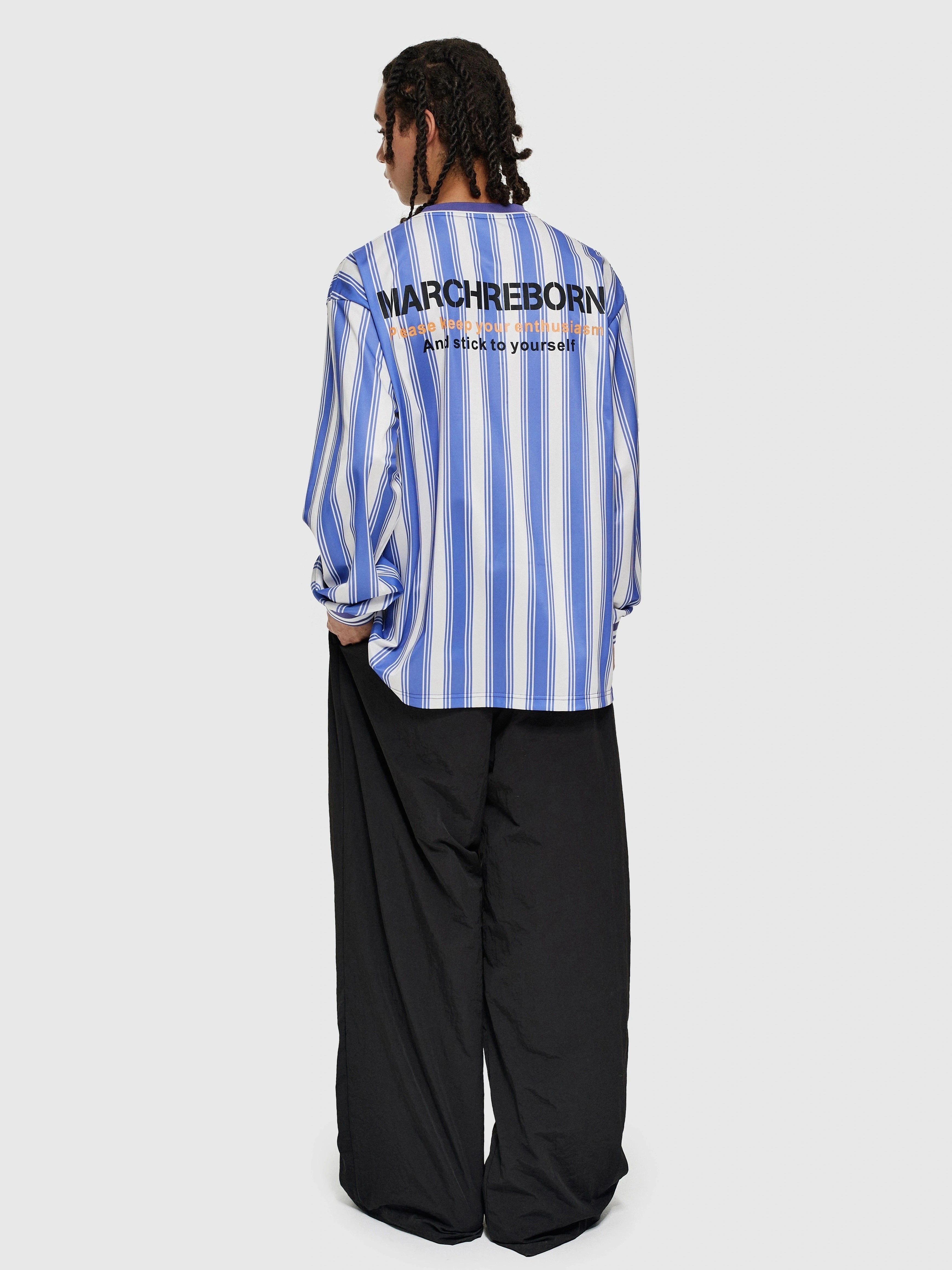March Vintage Striped Football Style Print Long Sleeve