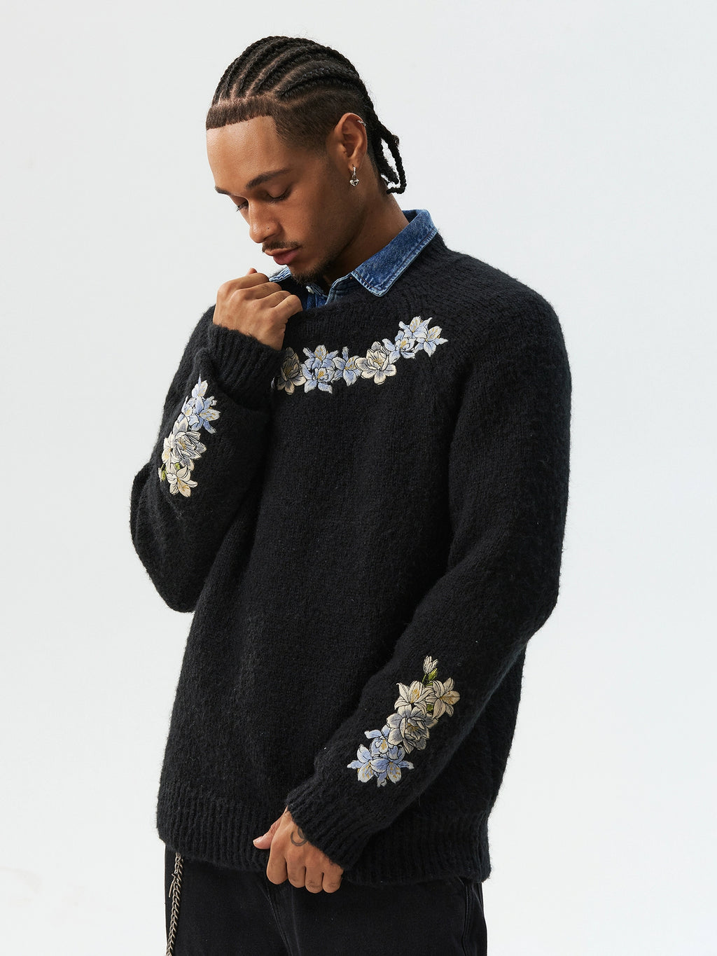 MEDM Floral Mohair Casual Crew Neck Sweater