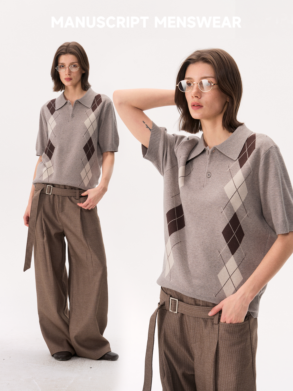 MANUSCRIPT Rhombus Knitted Polo Tee
