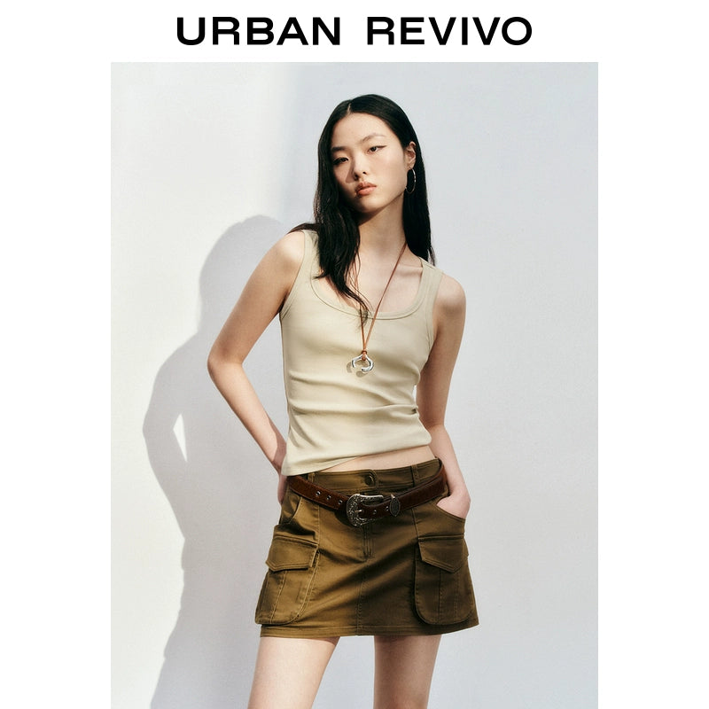 URBAN REVIVO Casual Versatile Slim Slim U-neck Vest