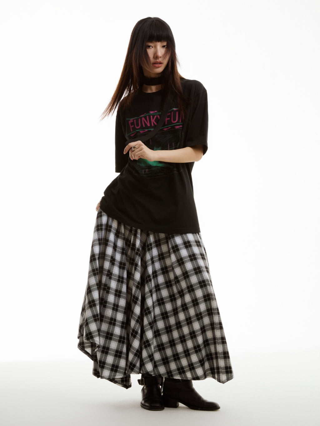FUNKYFUN Retro Black and White Plaid Culottes