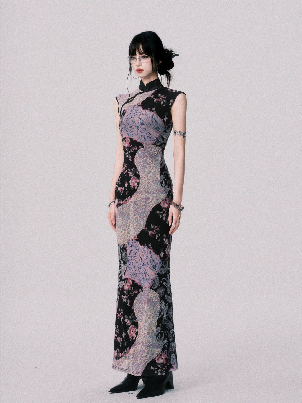 LULUSWINGS Stitching Contrasting Color Elastic Cheongsam Dress