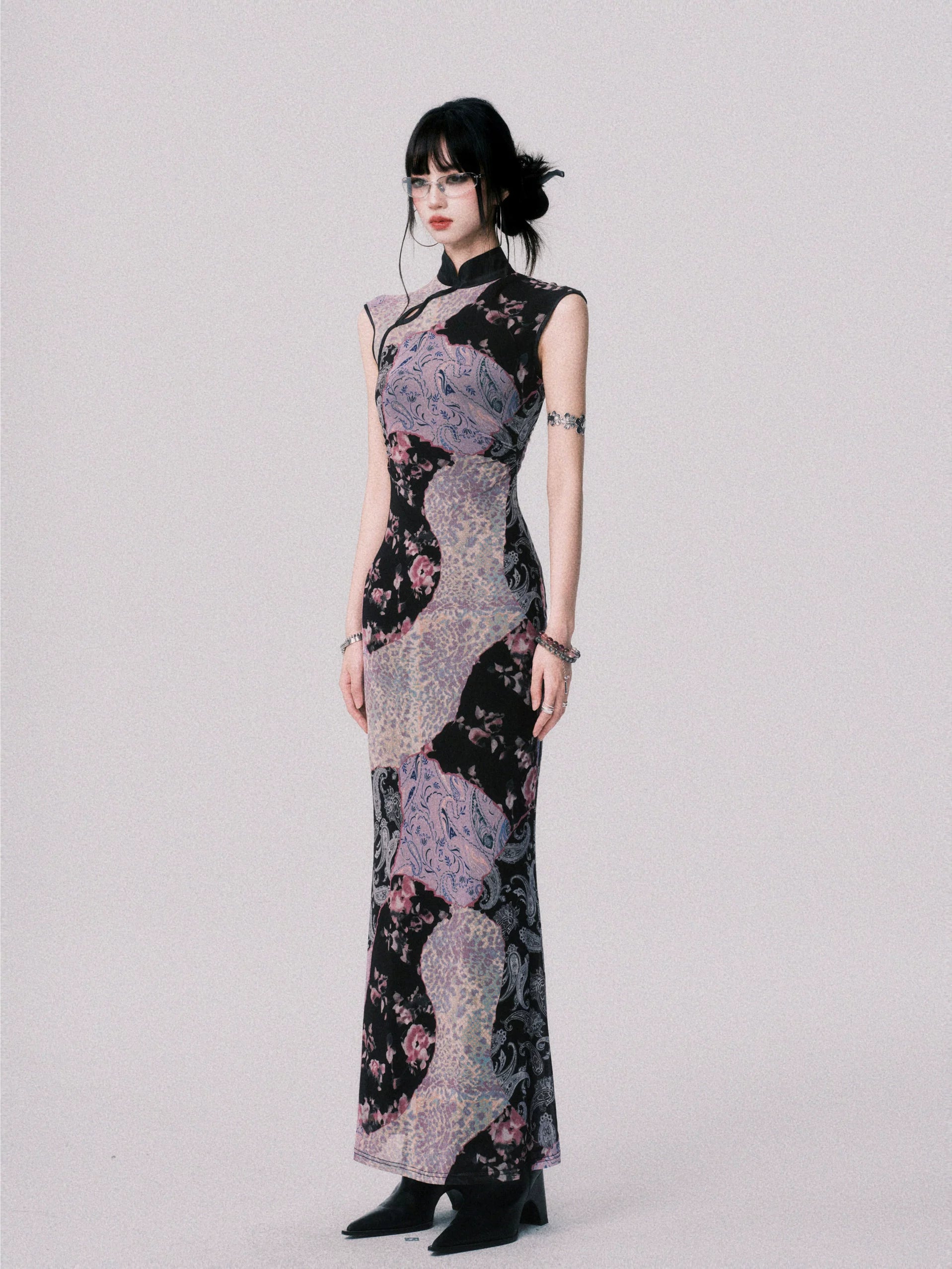 LULUSWINGS Stitching Contrasting Color Elastic Cheongsam Dress