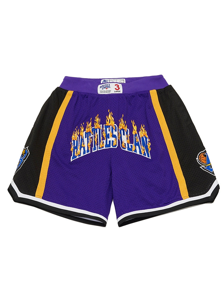 Battles Flame Embroidery Contrasting Basketball Shorts