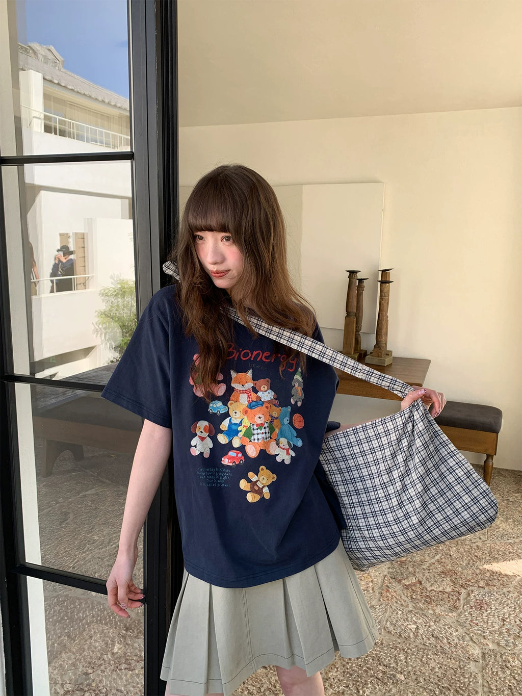 KANO Cartoon Bear Pullover Round Neck Casual Tee