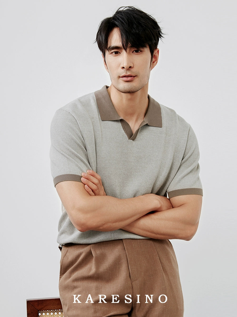 KARESINO Breathable Cotton Lapel-neck Knitted Polo Shirt