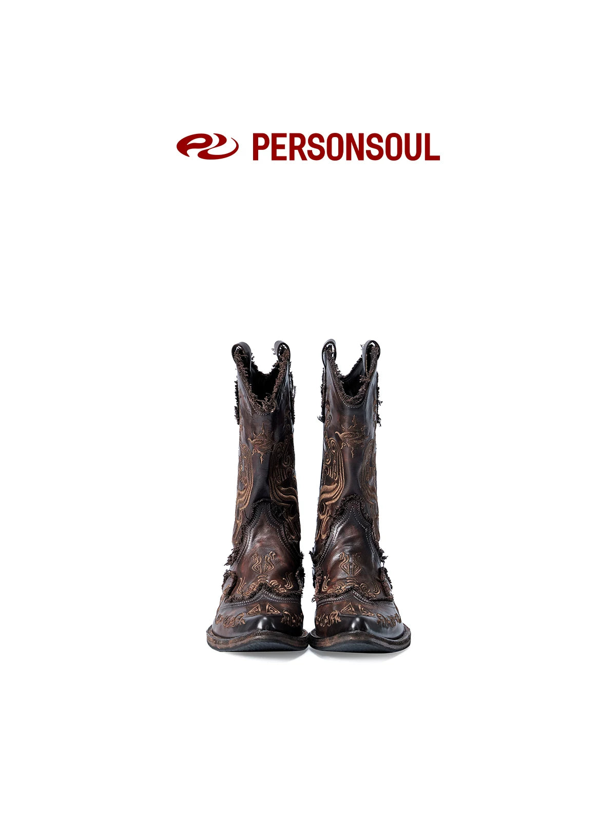 PERSONSOUL Pattern Embroidery Mid-tube Western Boots Knight Boots