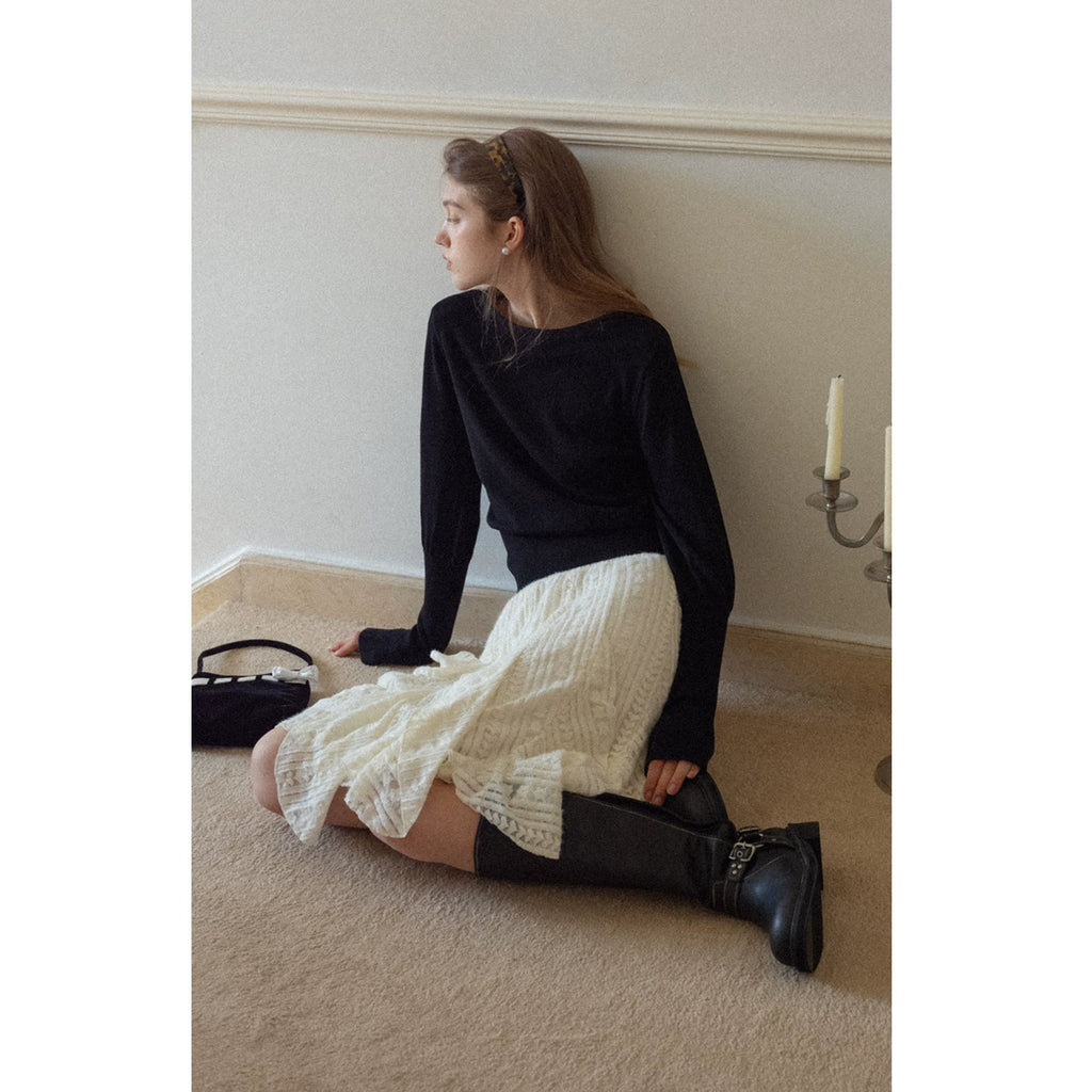 EGGKA Crew Neck Waist Wool Knitted Sweater