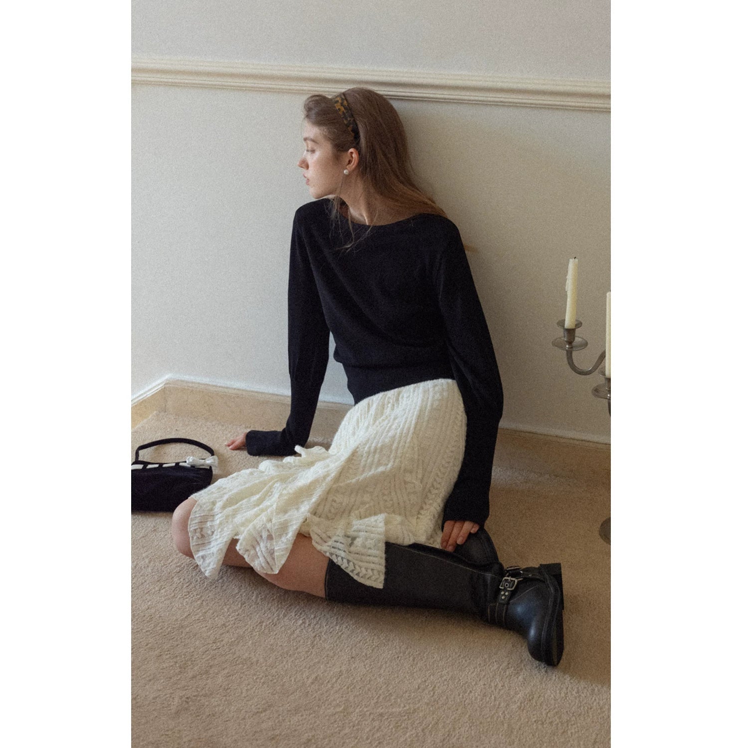 EGGKA Crew Neck Waist Wool Knitted Sweater