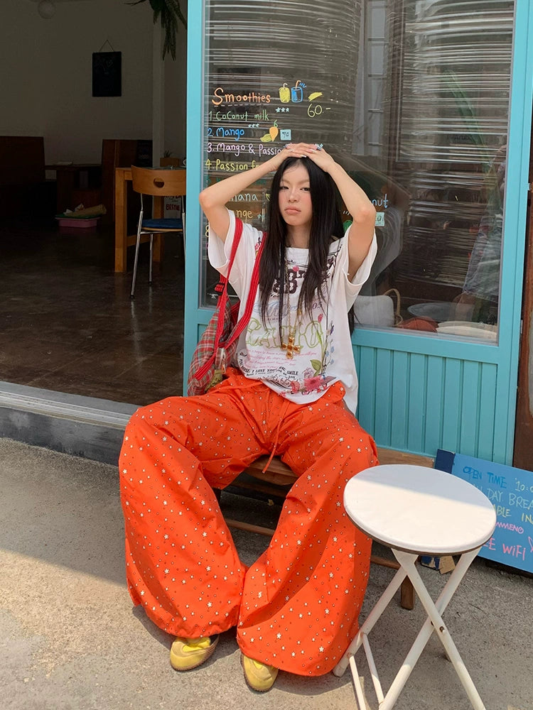 EAHO Star Printed Wide Leg Casual Pants
