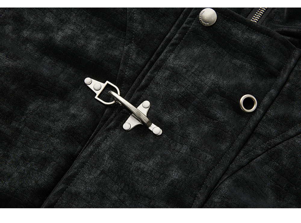 EME Crocodile PU Leather Stand-up Collar Jacket