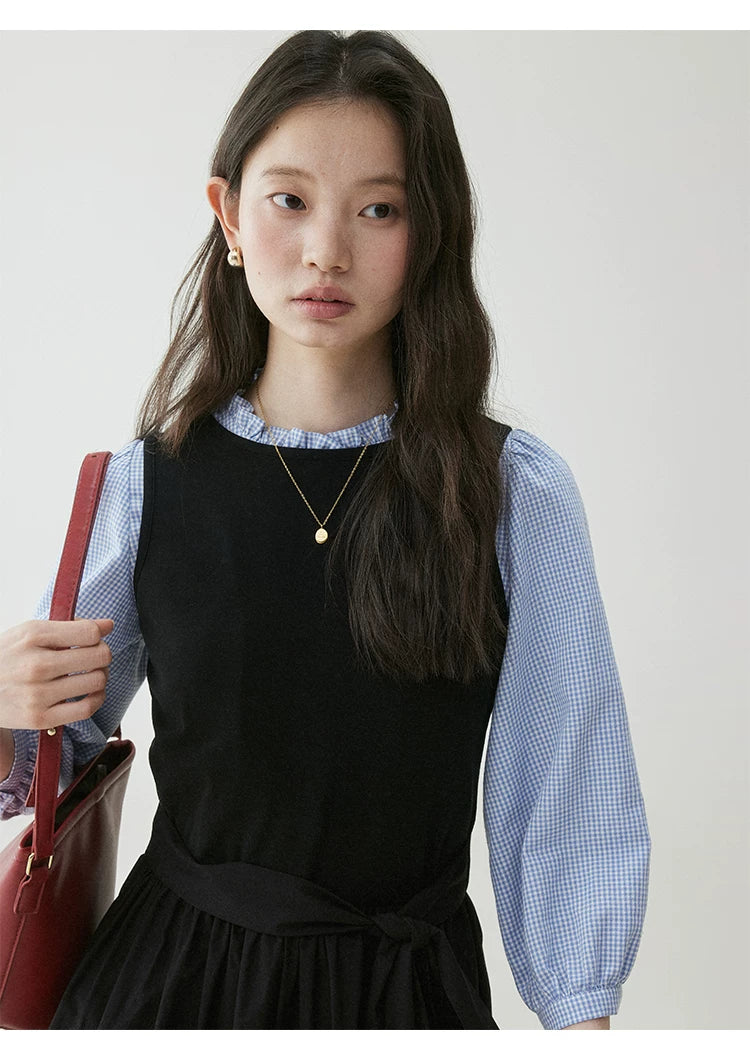 VOOE Crew Neck Lace-Up Vest Dress