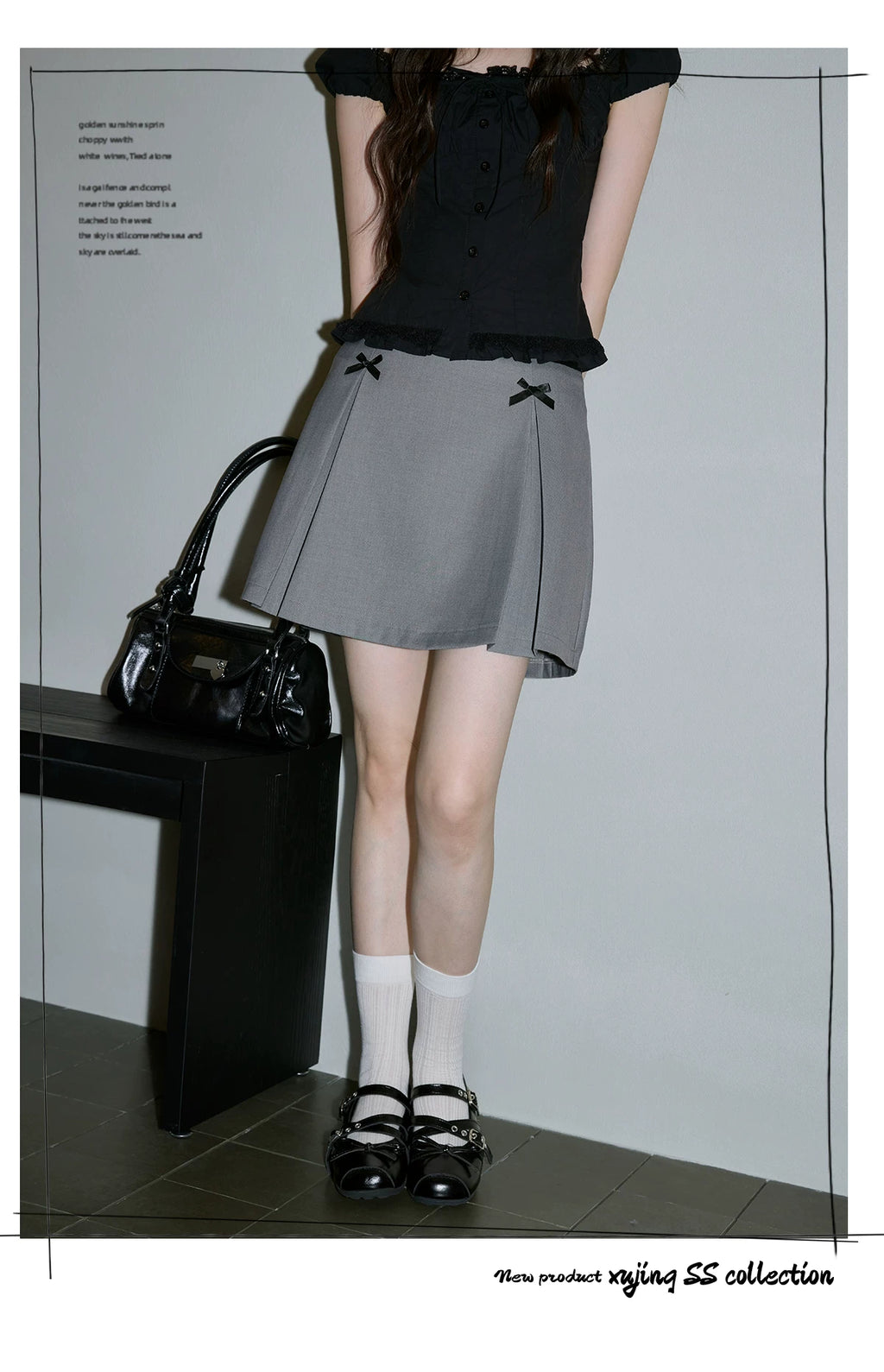 XUJING Bow-tie Slim Pleated Skirt