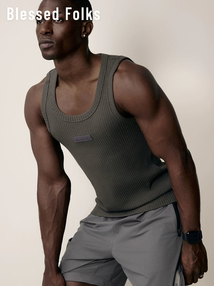 Blessed Folks Cotton Label Logo Elastic Ribbed Vest