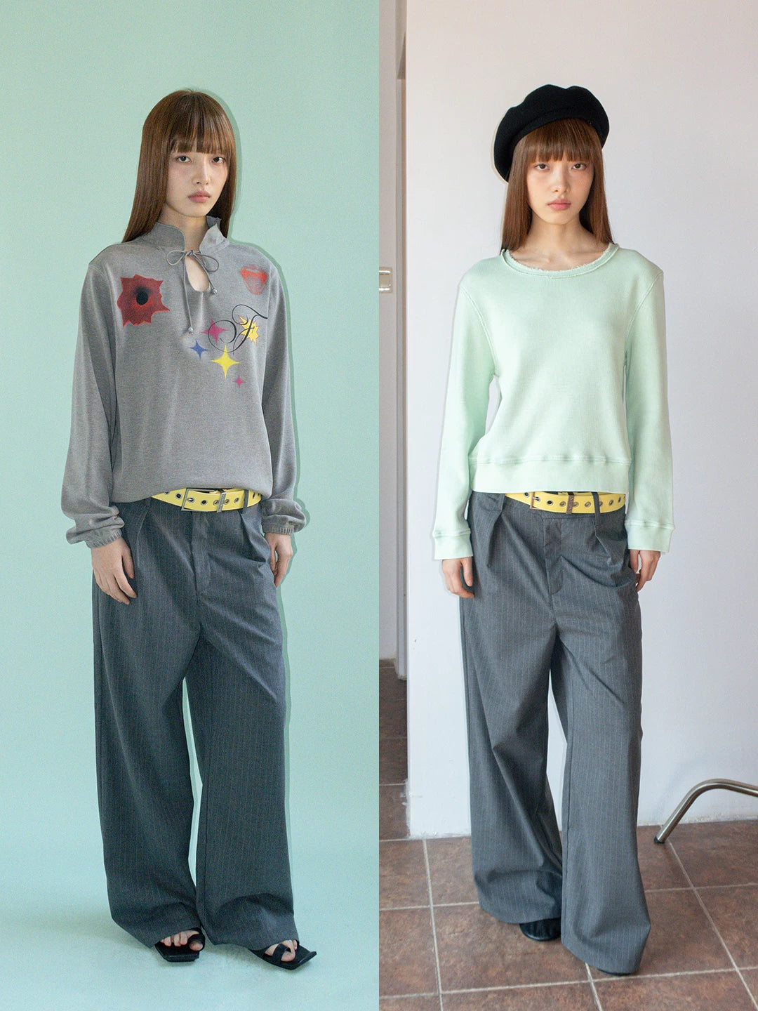 FUNKYFUN Pinstriped Straight Loose Casual Trousers