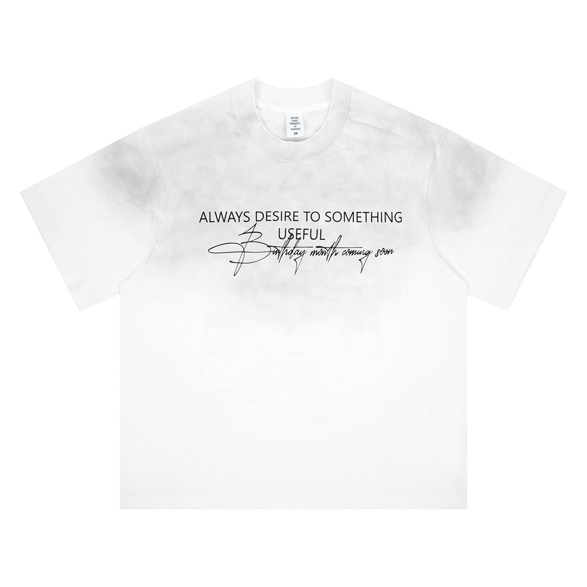 SUPER WAY Spray Color Gradual Change Letter Printing Simple Tee