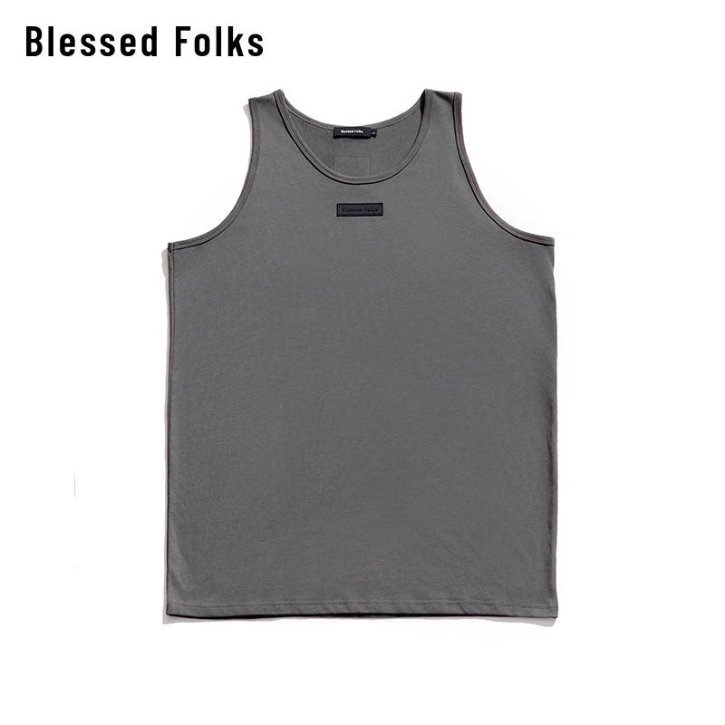 Blessed Folks Cotton Label Logo Crew Neck Casual Sports Vest