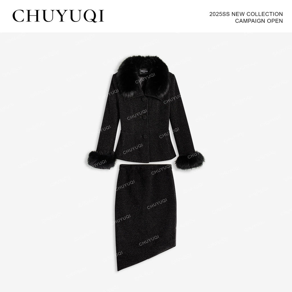CHUYUQI Temperament Hair Leader Skirt Suit