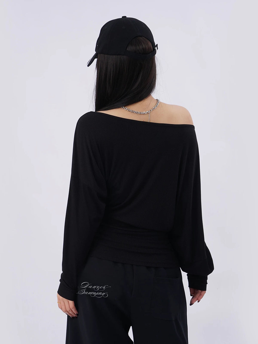 SAMUSAN Letter Hot Diamond Slash Shoulder Long Sleeve