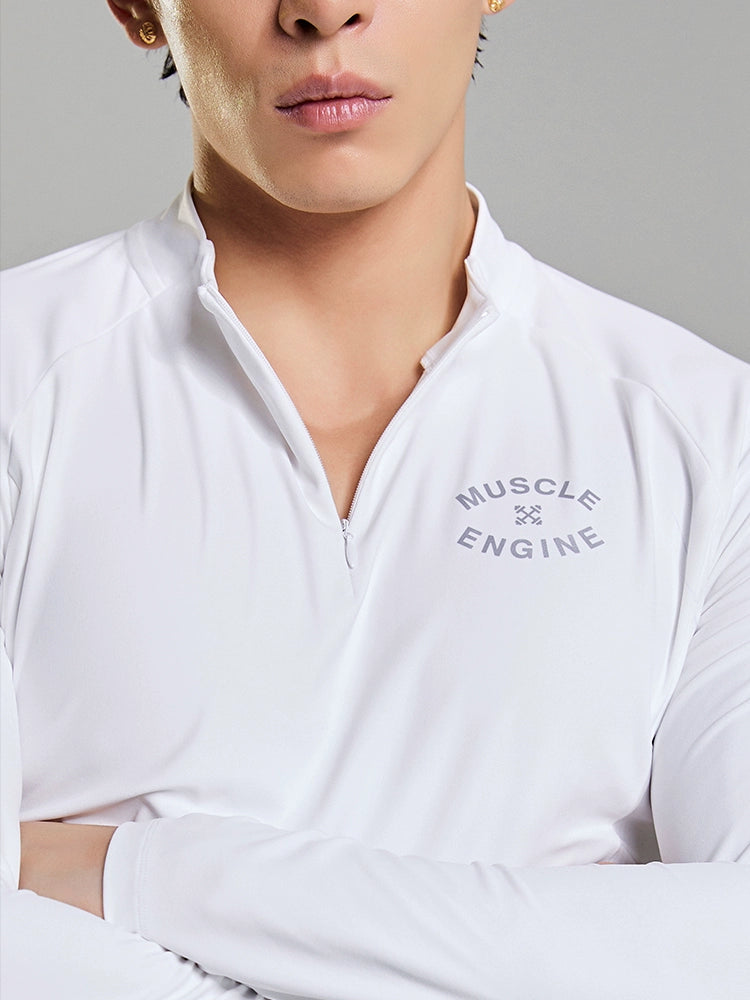 MuscleDog Half Zipper Slim Fit Small Stand-Up Collar Long Sleeve