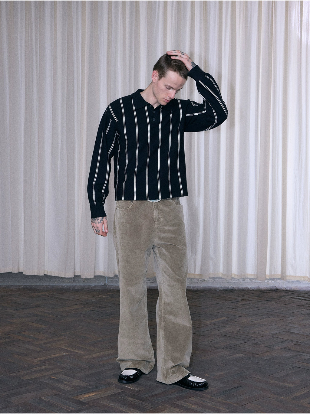 InsGale Striped POLO Lapel Long Sleeve Knitted Sweater