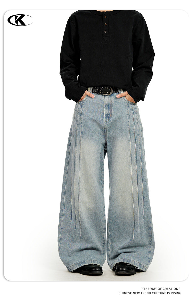 11KN Retro Loose Pleated Three-dimensional Thin Wide-leg Jeans